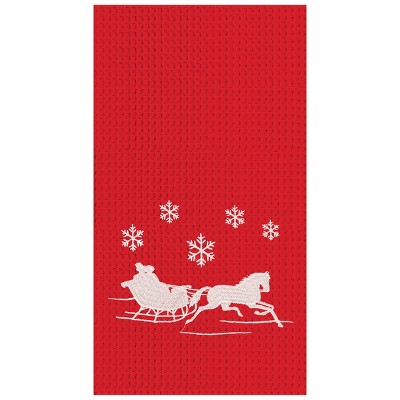 C&F Home Sleigh Ride Embroidered Waffle Weave Cotton Kitchen Towel 1