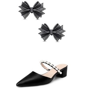 BLISSFUL STEP Pointed Toe Pearl Strap Slip on Heel Slides Mules for ...