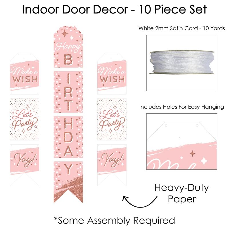 Big Dot of Happiness Pink Rose Gold Birthday - Hanging Vertical Paper Door Banners - Happy Birthday Party Wall Decoration Kit - Indoor Door Decor, 5 of 8
