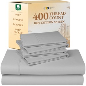 6 Piece Sheet Set with 4 Pillowcases - 400 Thread Count 100% Cotton Sateen - Deep Pocket by California Design Den - 1 of 4