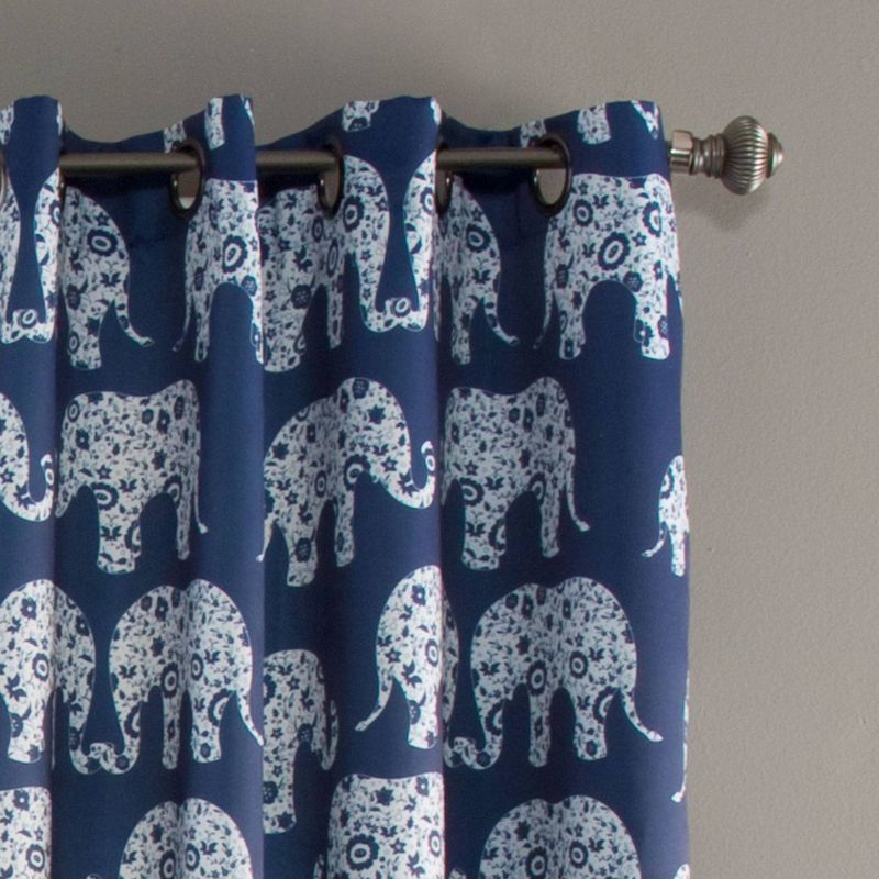 2pk 52&#34;x84&#34; Light Filtering Elephant Parade Curtain Panels Navy - Lush D&#233;cor, 3 of 10