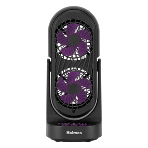 Holmes 13" Duo Breeze Dual Blade Clean Oscillating Desk Fan 3 Speeds Purple Blades 8 Hour Timer Black - 1 of 4