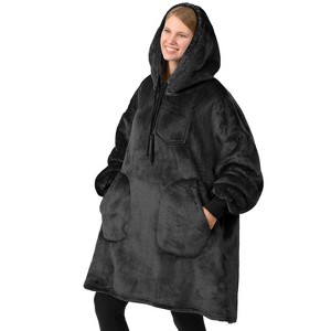 PAVILIA Wearable Blanket Hoodie Adults, Faux Shearling Cozy Oversized Hooded Sweatshirt, Warm Fleece Two Pockets - 1 of 4