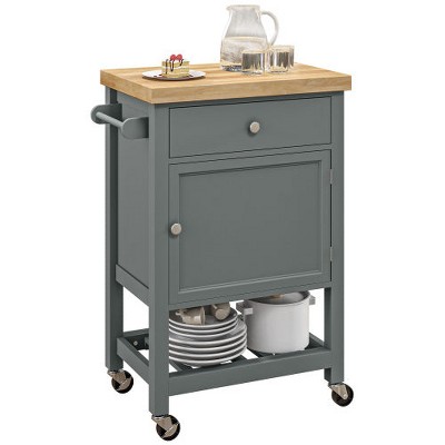 LunaLulinlk Utility Kitchen Cart, Rolling Kitchen Island with Smooth Rubberwood Top