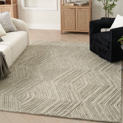Gray Geometric Hand-Tufted Wool Rectangular Area Rug 4' x 6'