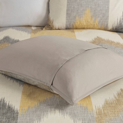 Yellow and Taupe Ikat Cotton King/Cal King Duvet Cover Set
