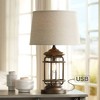 Franklin Iron Works Andreas Industrial Table Lamp 26" High Brown Metal with Nightlight LED and USB Charging Port Oatmeal Shade for Living Room Desk - 2 of 4