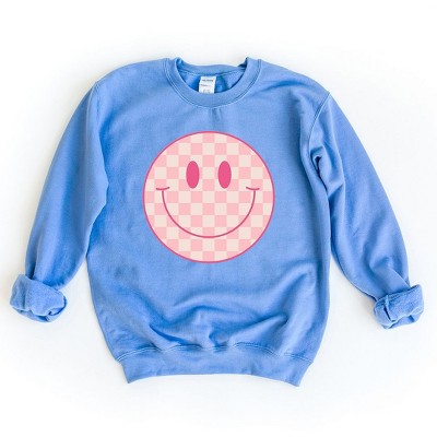 Simply Sage Market Women's Graphic Sweatshirt Pink Checker Smiley Face