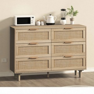 FURNIinspire Dressers 6 Drawers Rattan Storage Cabinet Dresser Organizer For Bedroom, Nursery, Modern Clothes Closet, Brown, 43.31"*15.75"*29.53" - 1 of 4