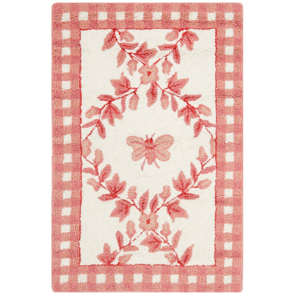 2'6inX4' Bee Hooked Accent Rug Ivory/Rose - Safavieh