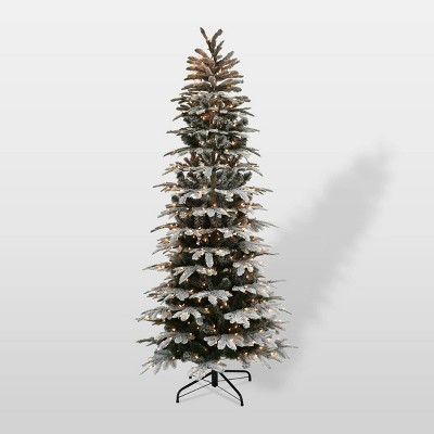 Puleo 6.5ft Pre-Lit Flocked Alaskan Fir Artificial Christmas Tree: Hinged Branches, 350 Clear Lights, Metal Base