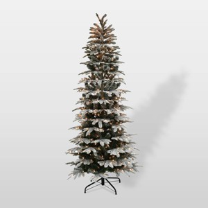 Puleo 6.5ft Pre-Lit Flocked Alaskan Fir Artificial Christmas Tree: Hinged Branches, 350 Clear Lights, Metal Base - 1 of 3