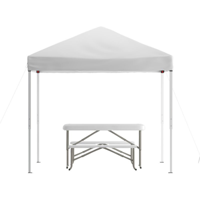 Flash Furniture 8'x8' Pop Up Event Canopy Tent with Carry Bag and Folding Bench Set - Portable Tailgate, Camping, Event Set, 1 of 11