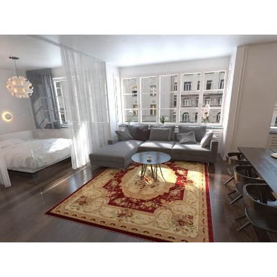 Burgundy Medallion Elegance Rug 3'3" x 5'3" Synthetic Rectangular Indoor