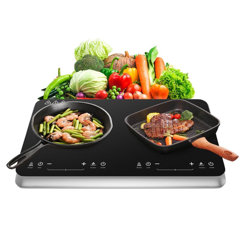 COOKTRON Portable Double Burner Quick-Heat Electric Induction Cooktop w/Booster Mode, Timer, 10 Temperature Levels, 9 Power Levels & Child Safety Lock, 1 of 8