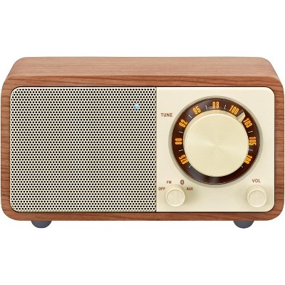 Sangean WR-7WL Wood Cabinet Mini Bluetooth Speaker with FM Tuner and Aux-in Walnut/Wood.
