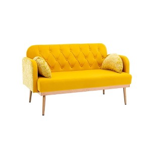 Modern Velvet Loveseat Sofa with Gold Metal Legs for Living Bedroom Leisure Areas - 1 of 4