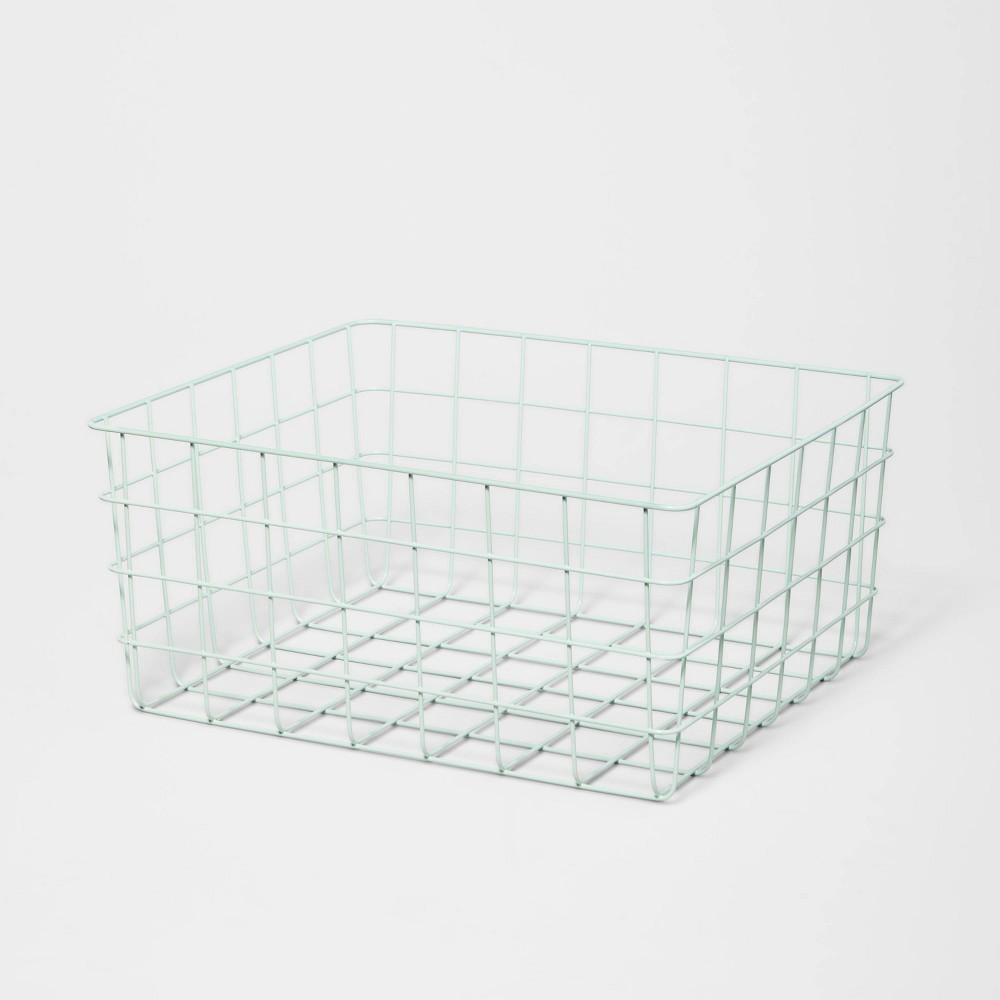 13" Rectangular Wire Decorative Basket Green - Brightroom