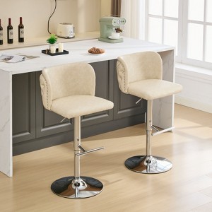 CAVINAS 25"-33"Swivel Bar Stools with Back Tufted,Set of 2,Upholstery Counter Height Barstools with Footrest,Adjustable Seat Height - 1 of 4