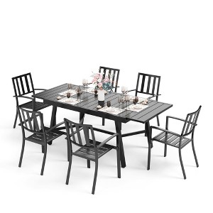 Captiva Designs 7pc Outdoor Expandable Rectangle Dining Table & Stackable Metal Chairs - 1 of 4