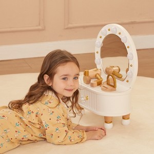 Freniland™ - Wooden Toddler Vanity Set with Mirror and Light | Pretend Play Beauty Table with Accessories | Makeup Toy for Girls Ages 3+ - 1 of 4