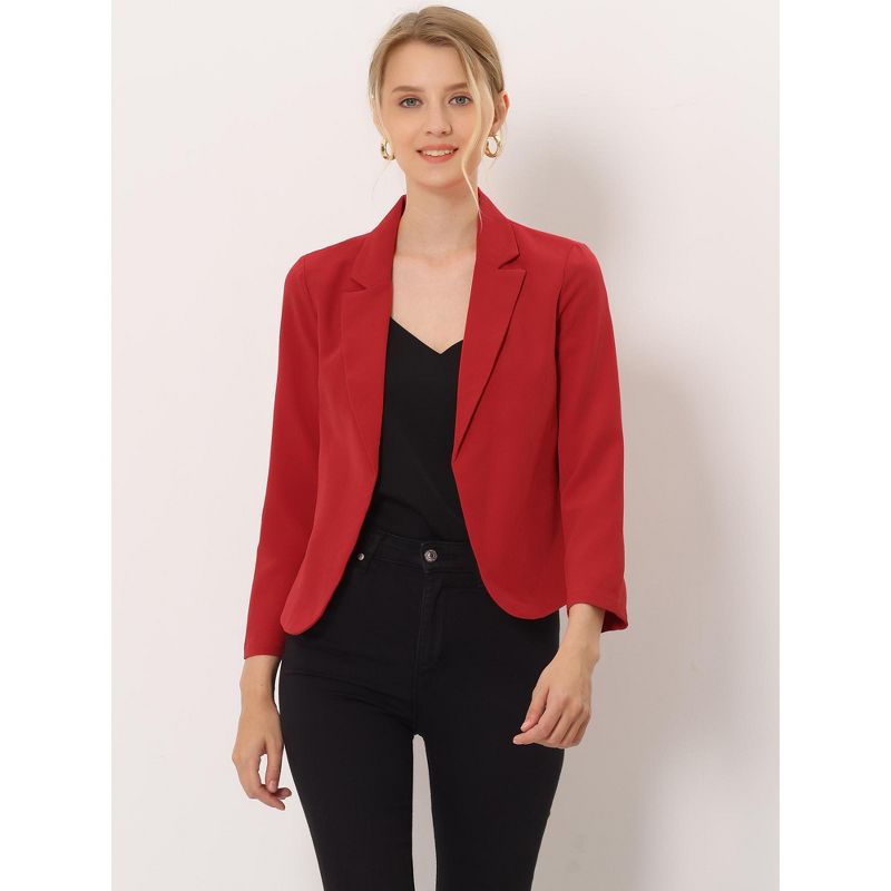 Allegra K Women's Open Front Office Work Long Sleeve Suit Blazer, 3 of 6