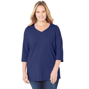 Catherines Suprema 3/4 Sleeve V-Neck Tee - 1 of 4