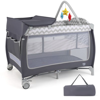 Infans 3 in 1 Baby Playard Portable Infant Nursery Center w/ Zippered Door Grey