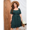 YesFashion Women's Summer Plus Size Dress Casual Short Sleeve Square Neck Dress Ruffle A Line High Waist Midi Dress with Belt - 3 of 4