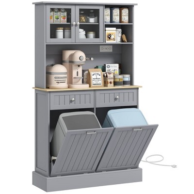 NicBex 67.7 Inch Kitchen Pantry Storage Cabinet with Charging Station and 2 Tilt Out Trash Cabinets for Dining Room,Bathroom,Kitchen