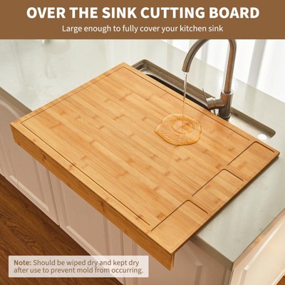 Cutting Board, Bamboo Stovetop Cover - Raised Chopping Board with Detachable Legs, Juice Groove for Kitchen Countertops