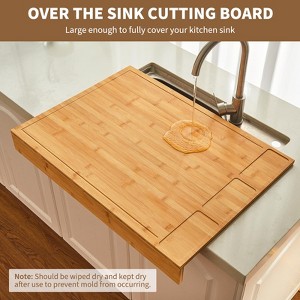 Cutting Board, Bamboo Stovetop Cover - Raised Chopping Board with Detachable Legs, Juice Groove for Kitchen Countertops - 1 of 4