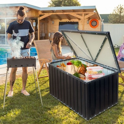 161 Gallon Outdoor Storage Box, Lockable Deck Storage Box, Metal Storage Bin with Lid, Outdoor Storage Container for Garden Pool Balcony Yard