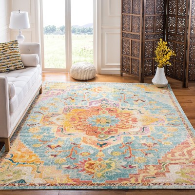 Hand-Knotted Medallion 5' Square Rug in Orange and Teal
