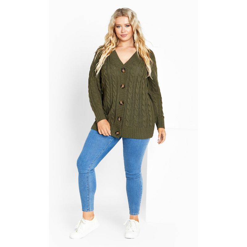 Women's Plus Size Cara Cable Cardigan - olive | AVENUE, 3 of 8