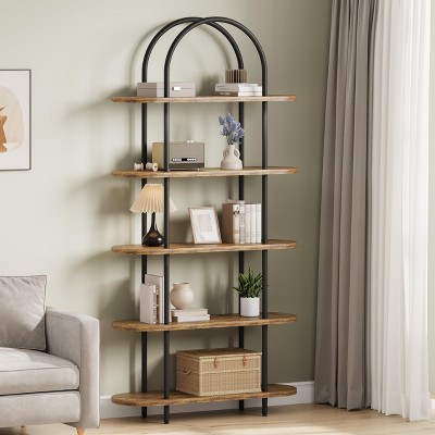 71" Bookshelf 5 Tier Bookcase Arched Display Racks Tall Bookshelf Freestanding Open Storage Shelf