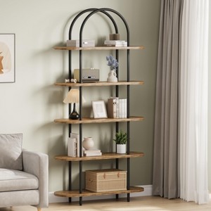 71" Bookshelf 5 Tier Bookcase Arched Display Racks Tall Bookshelf Freestanding Open Storage Shelf - 1 of 4