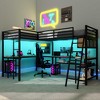 Twin Size L-Shaped Metal Loft Bed with 2 Built-in Desks, LED Lights, Charging Stations, Space-Saving Study/Gaming Bed, Black - ModernLuxe - 2 of 4
