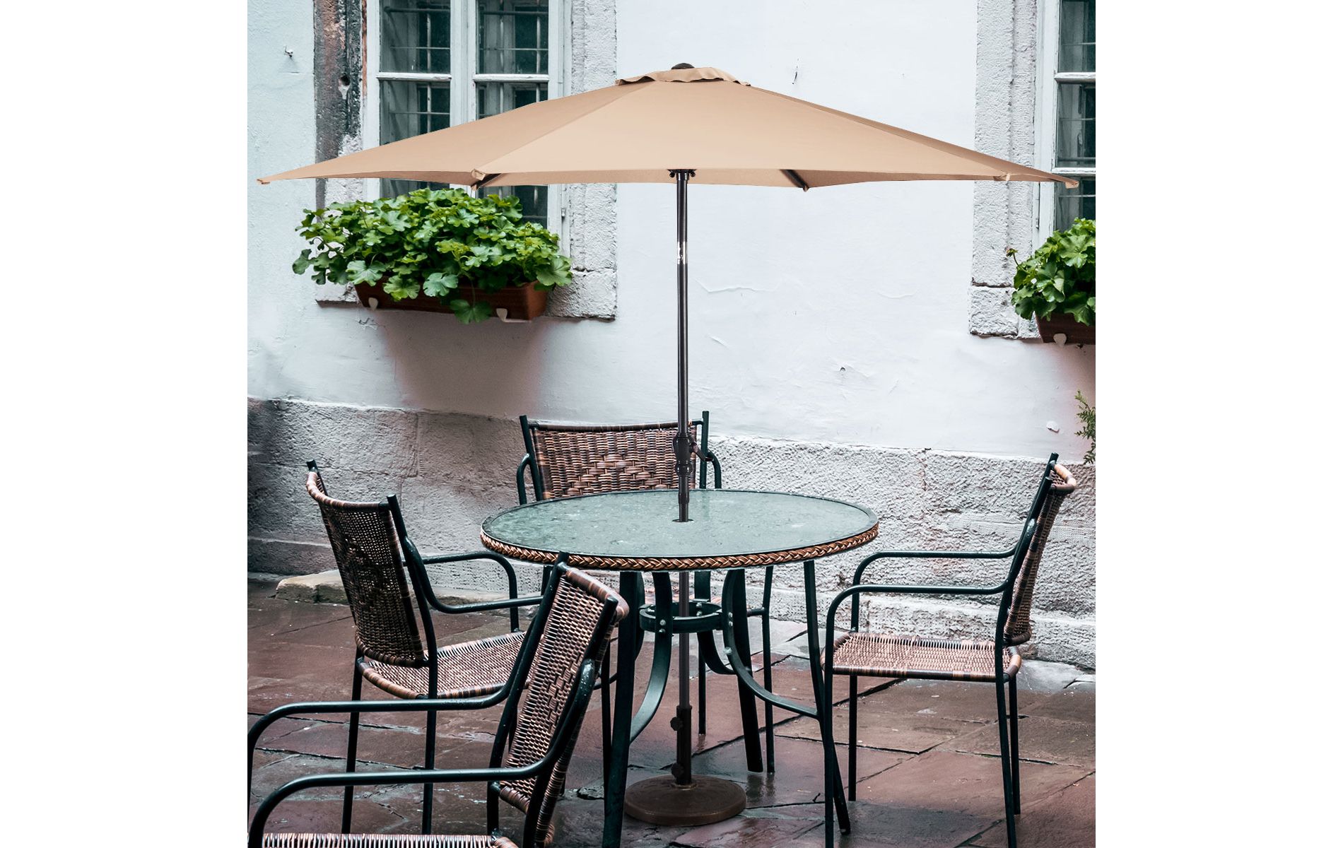 Costway 9FT Patio Umbrella Patio Market Steel Tilt W/ Crank Outdoor Yard Garden,Beige