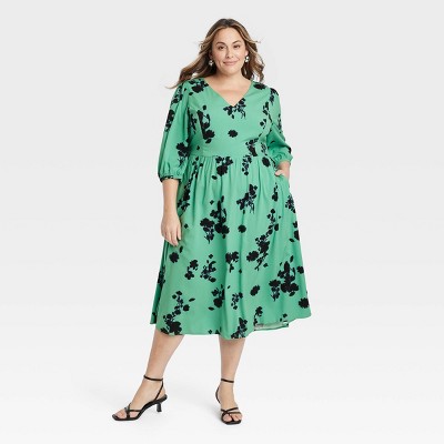 Anna-kaci Women's Plus Size Leopard Print Midi Dress With Faux Button Front  : Target