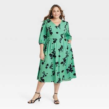 Women's Bishop Sleeve A-line Dress - Knox Rose™ Green 1x : Target