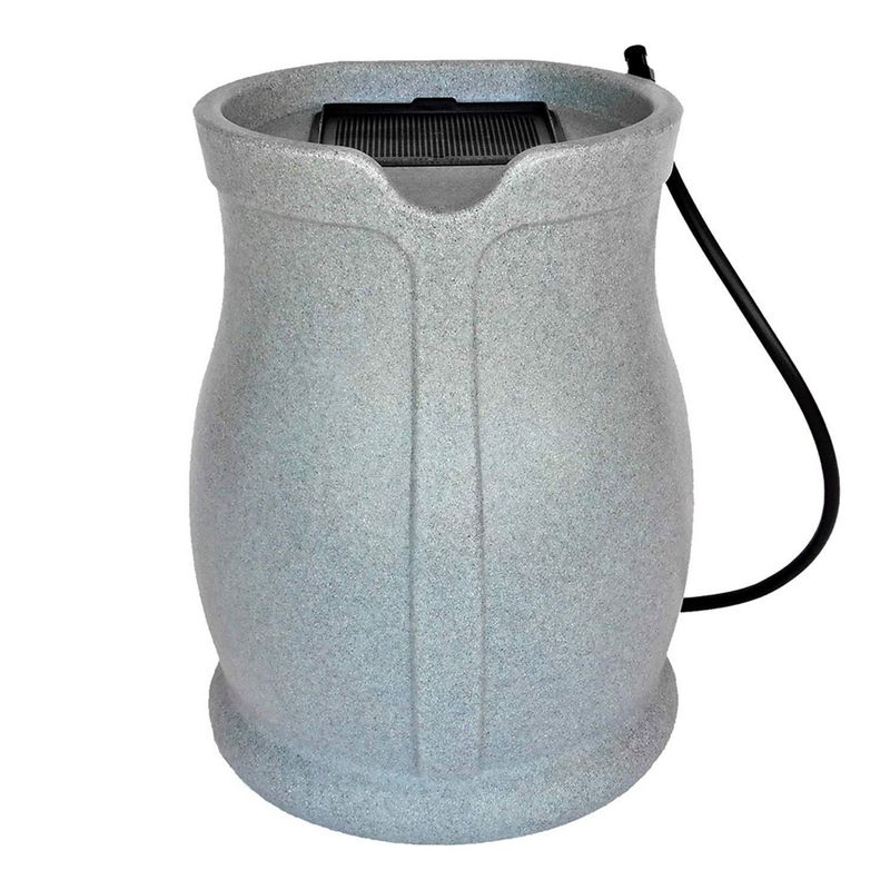 FCMP Outdoor Catalina 45 Gallon Rain Barrel, Water Rain Catcher Barrel with Flat Back for Watering Outdoor Plants, Gardens, Landscapes, Light Granite, 1 of 8