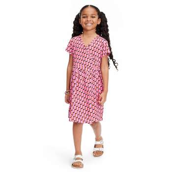 Kids' Short Sleeve Pink Modern Geo Faux Wrap Dress - DVF for Target