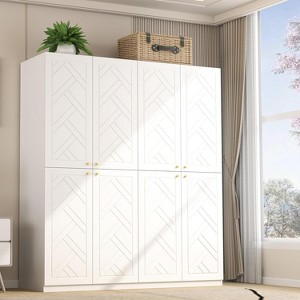 TiramisuBest Wardrobe Armoire, 2-Door Closet with Drawers & Hanging Rod, Twill Wooden Storage Cabinet, Modern White, 20.4"D x 31.5"W x 76.77"H - 1 of 4