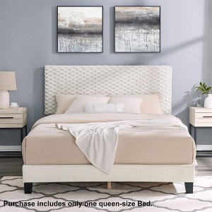 NicBex Queen Plush 3D Upholstered Bed Frame,Platform Bed Frame with Adjustable Headboard,Wood Slats Support,Easy Assembly,No Box Spring Needed,White - 1 of 4