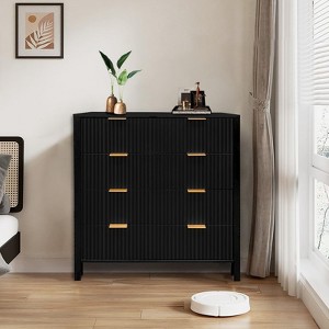 4 Drawer Fluted Dresser for Bedroom, Modern Wood Chest with Gold Handles, Narrow Storage Cabinet or TV Stand - 1 of 4