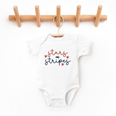 The Juniper Shop Patriotic Stars And Stripes Cursive Baby Bodysuit
