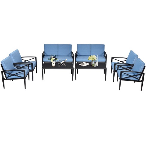 Tangkula 8 Piece Outdoor Aluminum Patio Conversation Set Cushioned Sofa Chair with Coffee Table