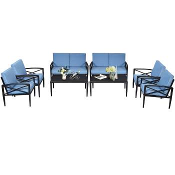 Tangkula 8-Piece Outdoor Aluminum Patio Conversation Set Cushioned Sofa Chair with Coffee Table