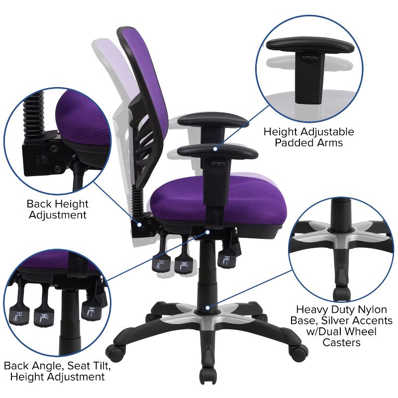 Emma and Oliver Mid-Back Mesh Triple Paddle Swivel Ergonomic Office Chair with Adjustable Arms, 3 of 12